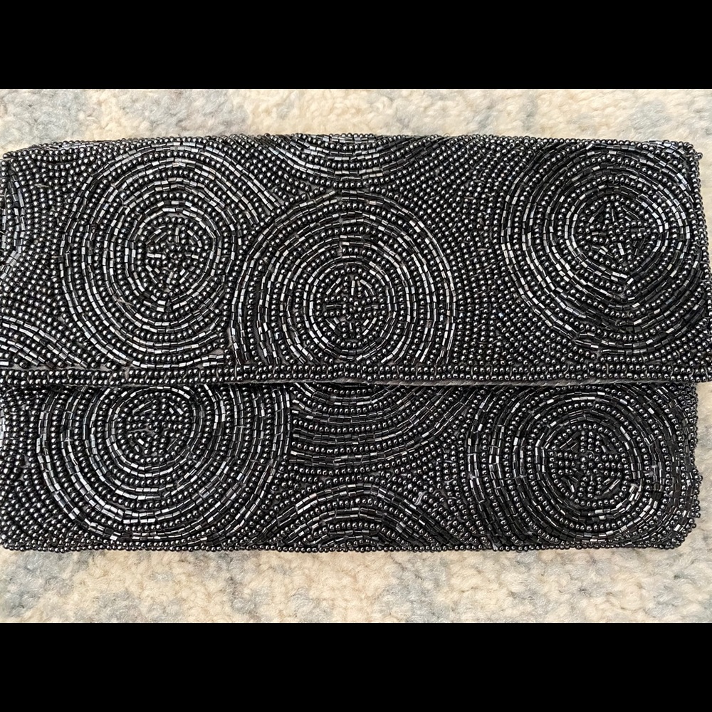Navy colored beaded clutch